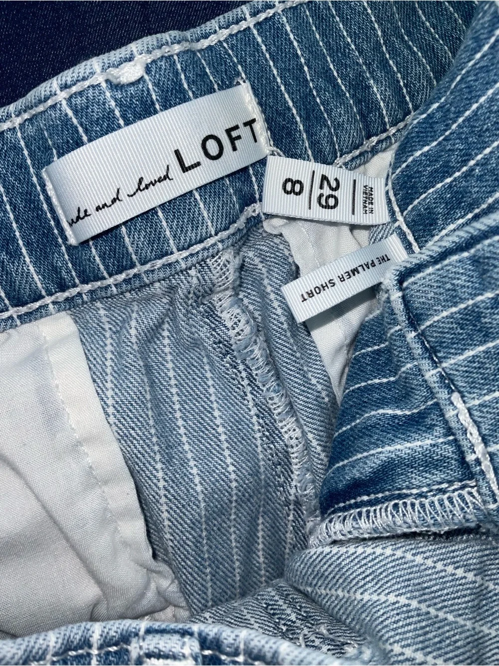 LOFT Blue Striped Denim Shorts